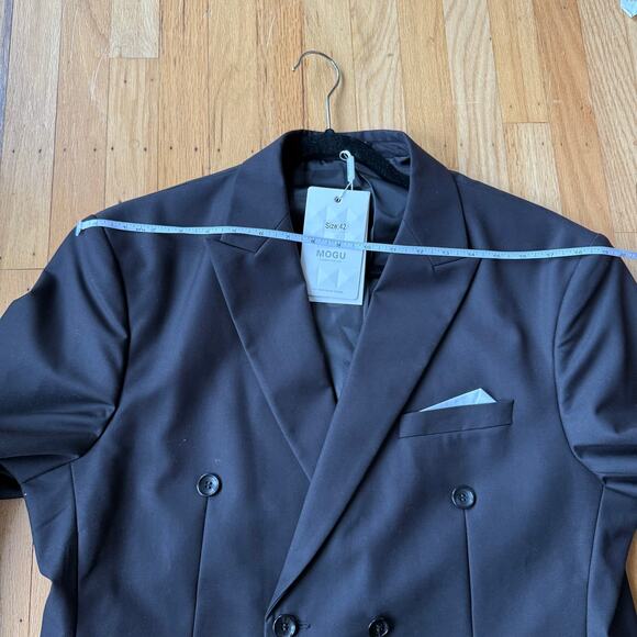 Men’s Mogu Black Double Breasted Suit Jacket Blazer Notched Lapel Size 42 NWT - Picture 9 of 14
